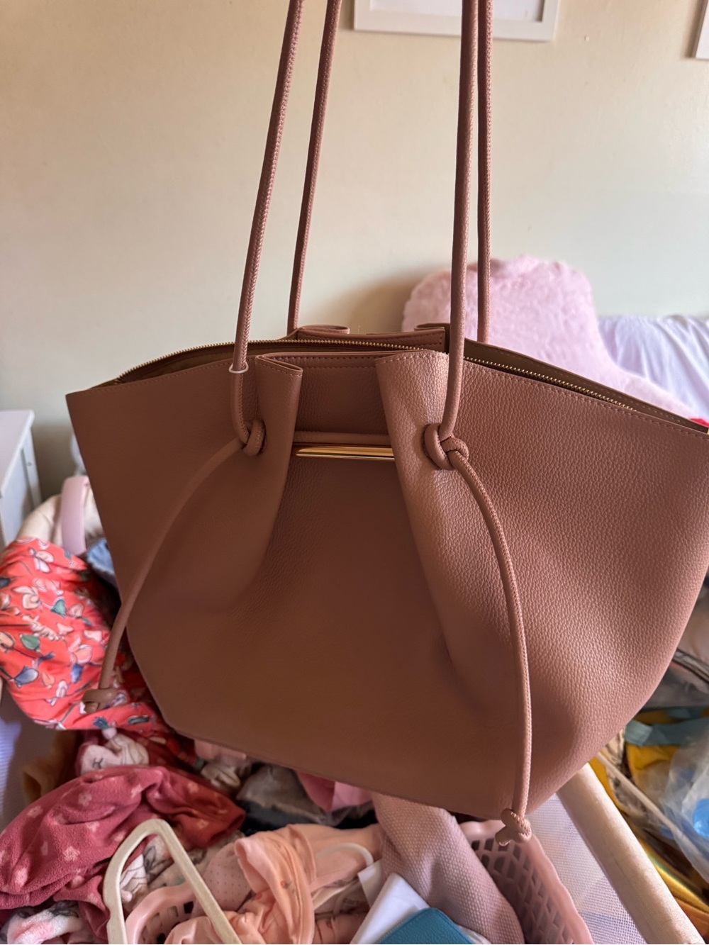 Modern Pebbled Shoulder Tote in Mauve